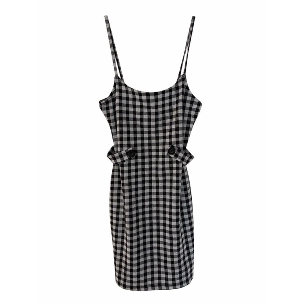 NWT Poly & Esther Black & White Gingham Spaghetti-Strap Dress